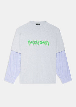 Balenciaga Heather Grey Slime Patched Sleeves T-Shirt - NOBLEMARS