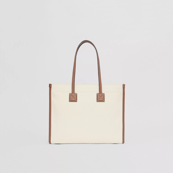 BURBERRY WOMEN TWO-TONE CANVAS AND LEATHER SMALL FREYA TOTE - NOBLEMARS