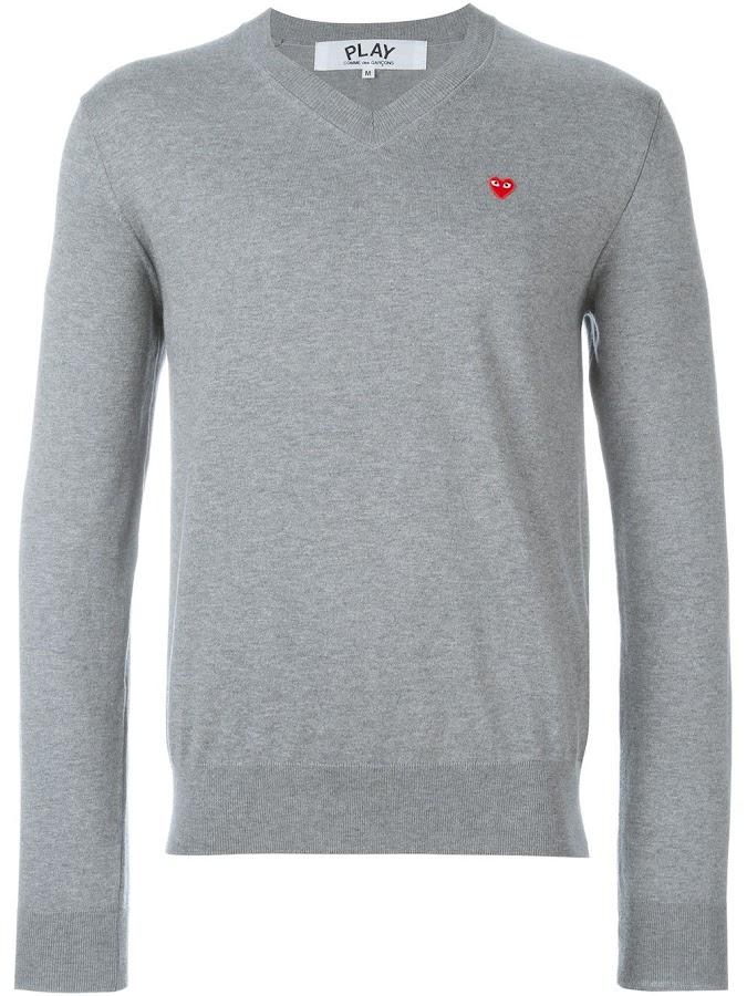 COMME DES GARCONS PLAY MEN SMALL RED HEART VNECK PULLOVER - NOBLEMARS