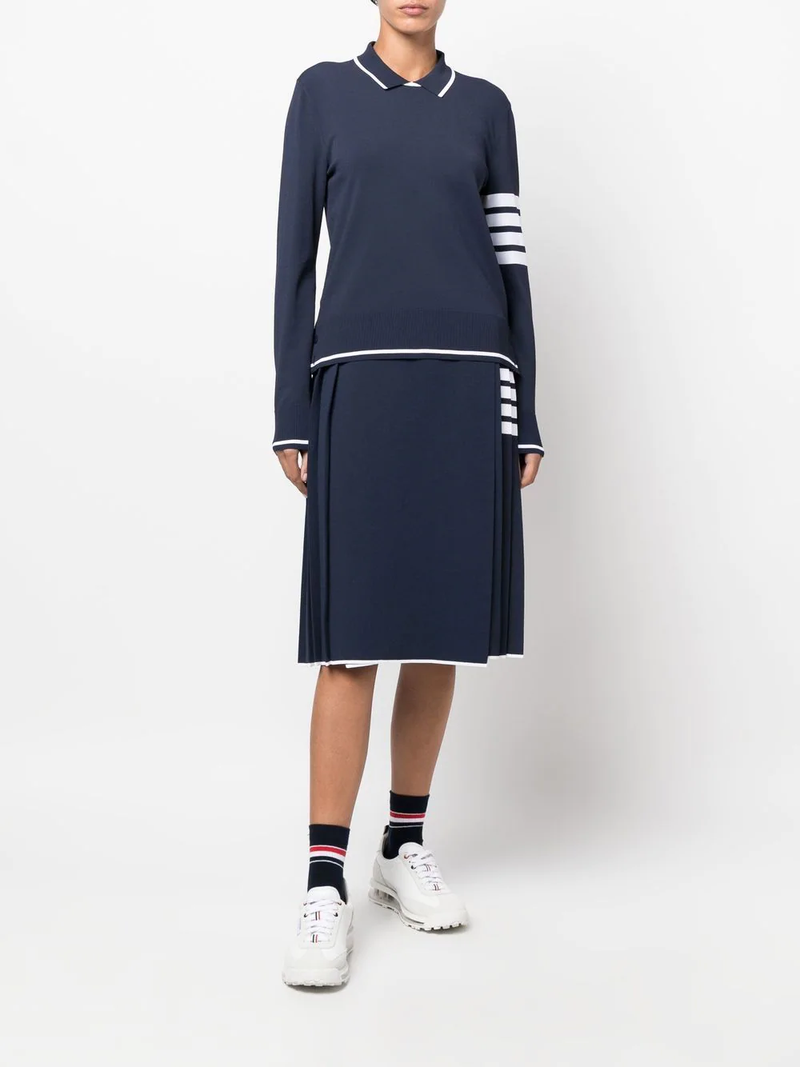 THOM BROWNE WOMEN 4 BAR LS KNITTED POLO JUMPER - NOBLEMARS
