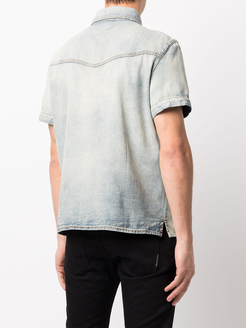 Saint Laurent Men's Denim Short-Sleeve Shirt