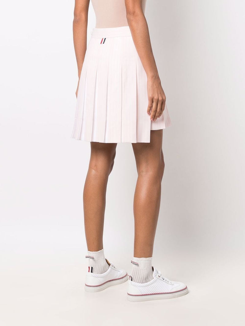 THOM BROWNE WOMENMINI DROPPED BACK PLEATED SKIRT W/ OXFORD PLEATS IN HAIRLINE REP STRIPE TWIST YARN SUITING - NOBLEMARS