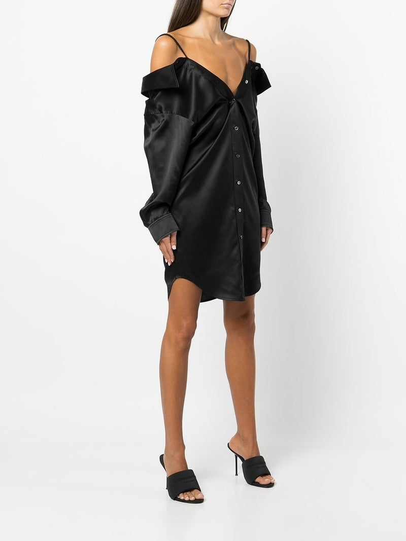 T BY ALEXANDER WANG WOMEN OFF THE SHOULDER SHIRT DRESS WITH SCRUNCHIE STRAP - NOBLEMARS