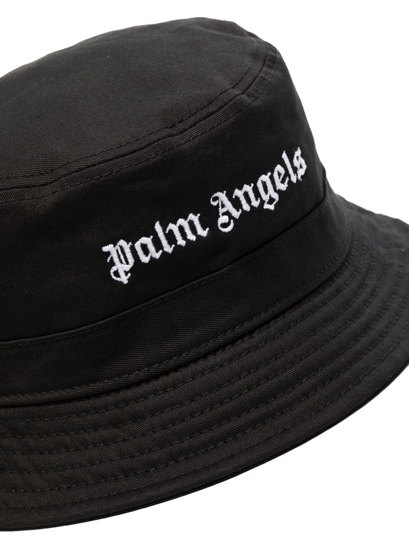 PALM ANGELS WOMEN CLASSIC LOGO BUCKET HAT BLACK WHITE - NOBLEMARS
