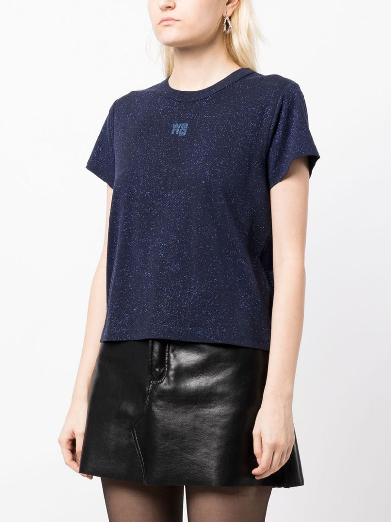 T BY ALEXANDER WANG WOMEN GLITTER ESSENTIAL JERSEY SHRUNK TEE WITH PUFF LOGO - NOBLEMARS