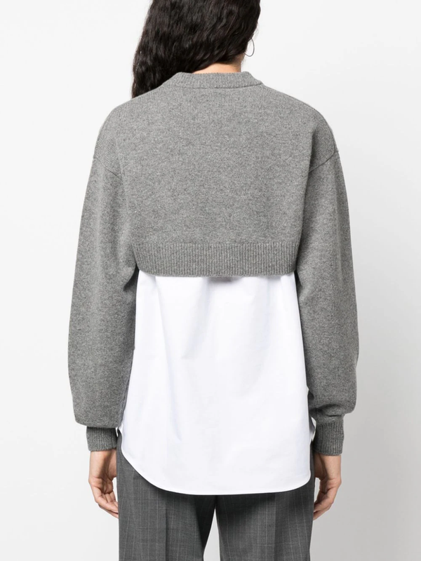 T BY ALEXANDER WANG WOMEN BILAYER KNIT SHRUG WITH OXFORD SHIRTING - NOBLEMARS