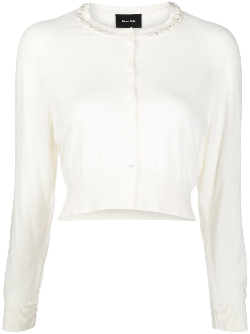 SIMONE ROCHA WOMEN LONG SLEEVE FITTED CROPPED CARDIGAN WITH BEADING
