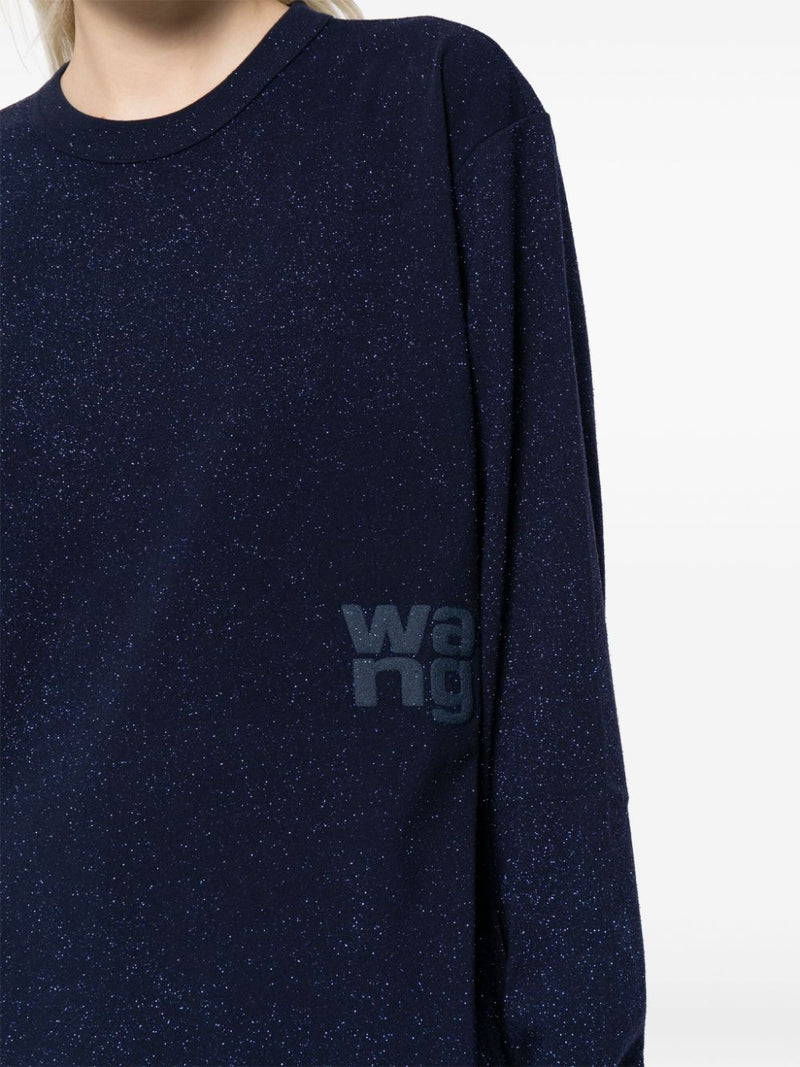 T BY ALEXANDER WANG GLITTER ESSENTIAL JERSEY LS TEE WITH PUFF LOGO - NOBLEMARS
