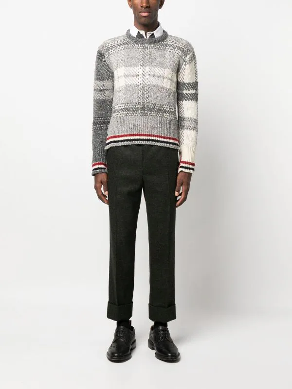 THOM BROWNE JERSEY STITCH DONEGAL 4-BAR CREW NECK PULLOVER