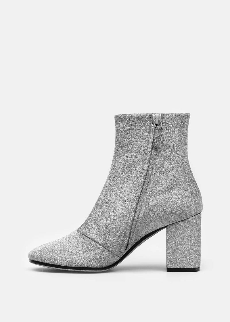 Balenciaga Silver Glitter Block Heel Ankle Boots - NOBLEMARS
