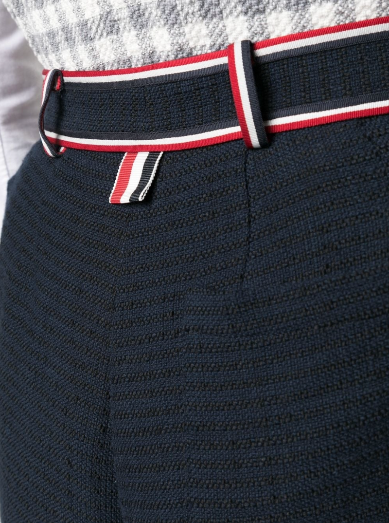 THOM BROWNE WOMEN High Waisted Shorts W/ RWB Stripe Trims In University Stripe - NOBLEMARS