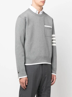 THOM BROWNE MEN MILANO STITCH BOXY FIT CREW NECK PULLOVER IN COTTON W/ 4 BAR STRIPE