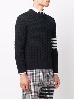 THOM BROWNE MEN CABLED PULLOVER W/ 4BAR IN COTTON - NOBLEMARS