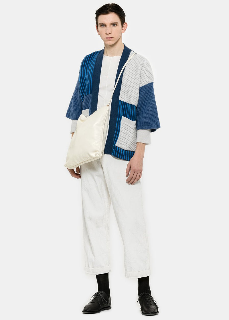 Curieux Blue & White Double Sleeve Kimono - NOBLEMARS