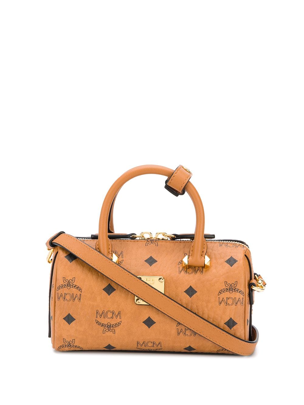 Buy MCM Brown Mini Boston Bag in Visetos Original for WOMEN in Oman