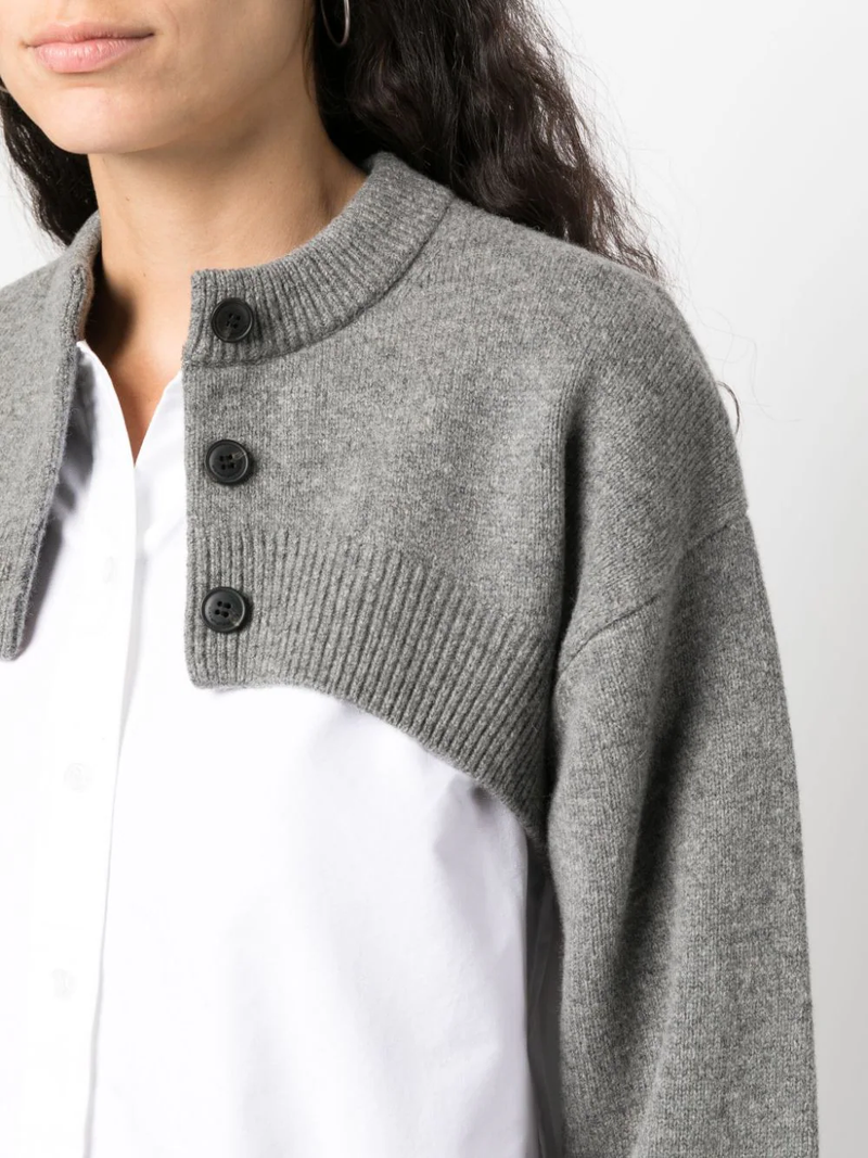 T BY ALEXANDER WANG WOMEN BILAYER KNIT SHRUG WITH OXFORD SHIRTING - NOBLEMARS