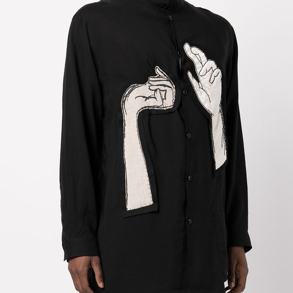 YOHJI YAMAMOTO POUR HOMME HANDS PATCHED HIGH COLLAR SHIRT - NOBLEMARS