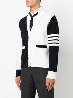 THOM BROWNE MEN CARDIGAN W/ 4BAR & HECTOR/MR THOM AT BACK IN FUNMIX COTTON