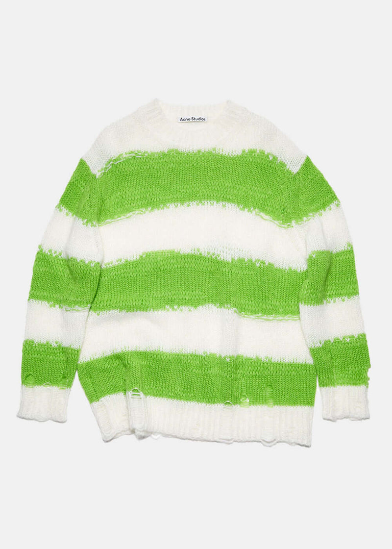 Acne Studios White & Green Distressed Sweater - NOBLEMARS