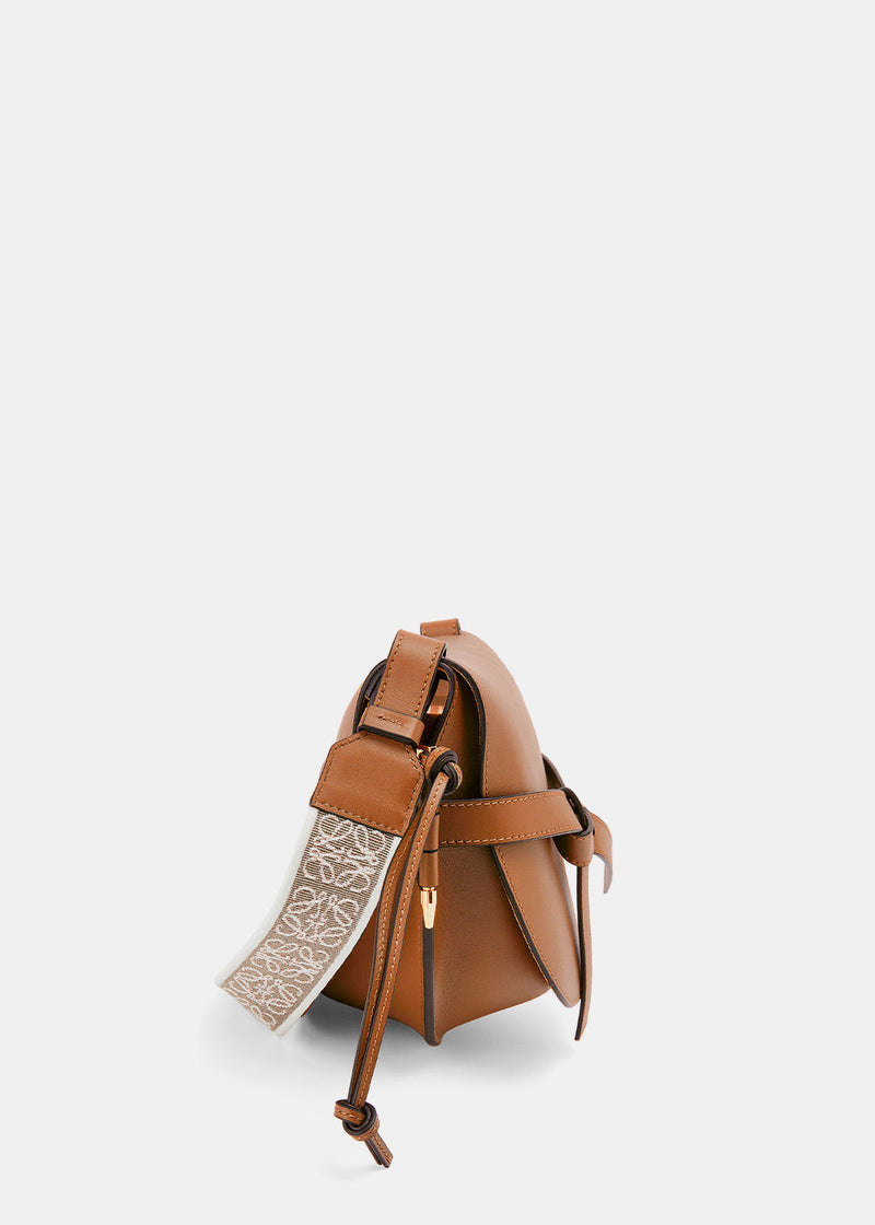 LOEWE Small Gate bag in soft calfskin and jacquard Tan