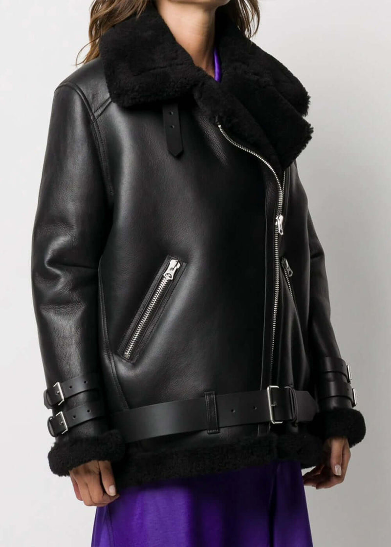 Acne Studios Black Velocite Aviator Leather Jacket - NOBLEMARS
