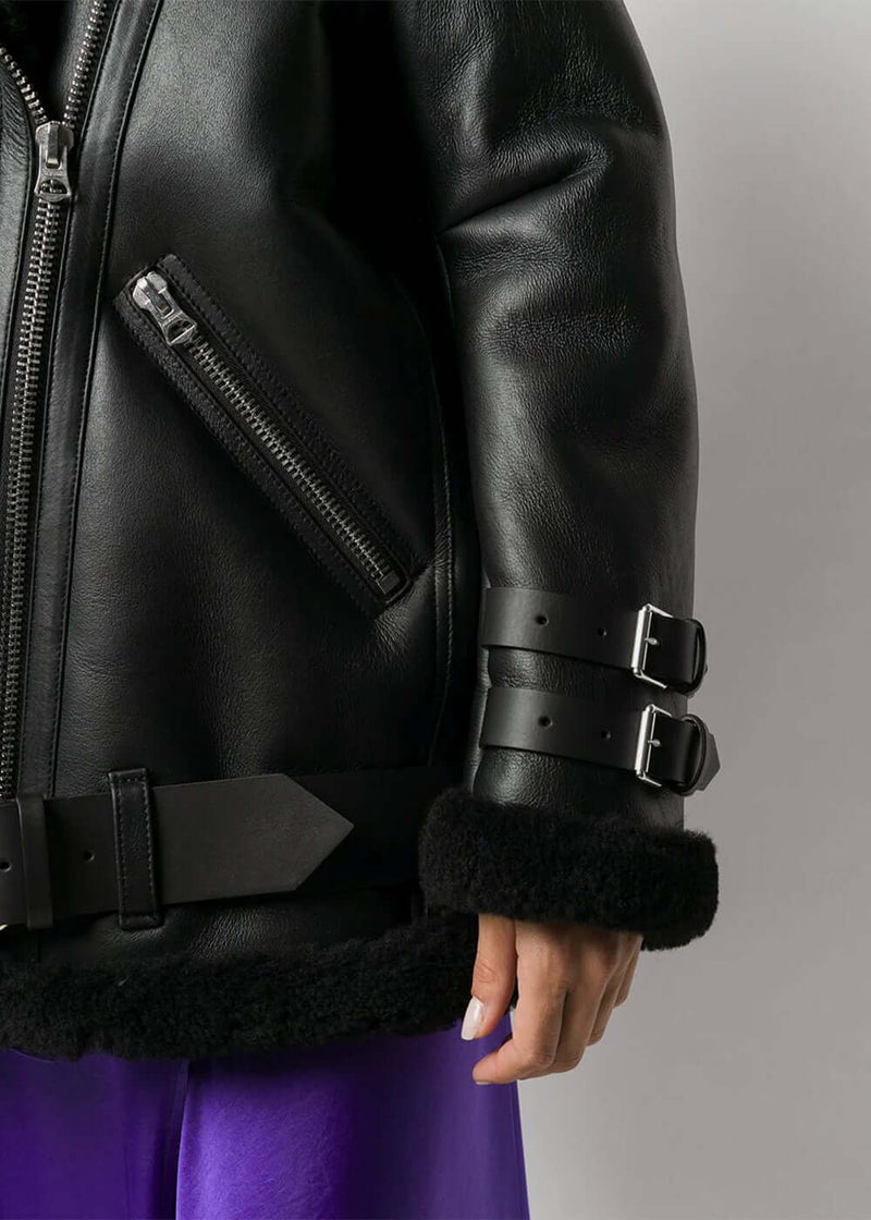 Acne Studios Black Velocite Aviator Leather Jacket - NOBLEMARS