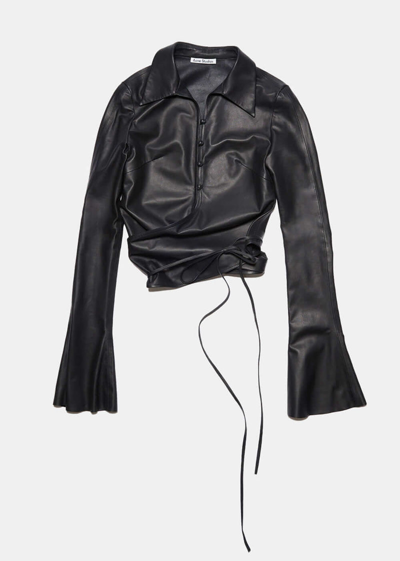 Acne Studios Black Leather Wrap Blouse - NOBLEMARS