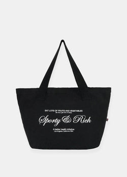 Sporty & Rich Black Script Logo Tote Bag - NOBLEMARS