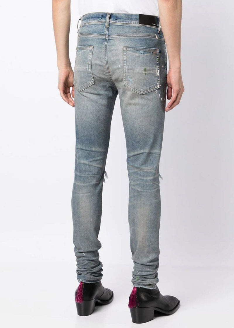 Grey Splatter Denim 3D Slim Tapered Jeans