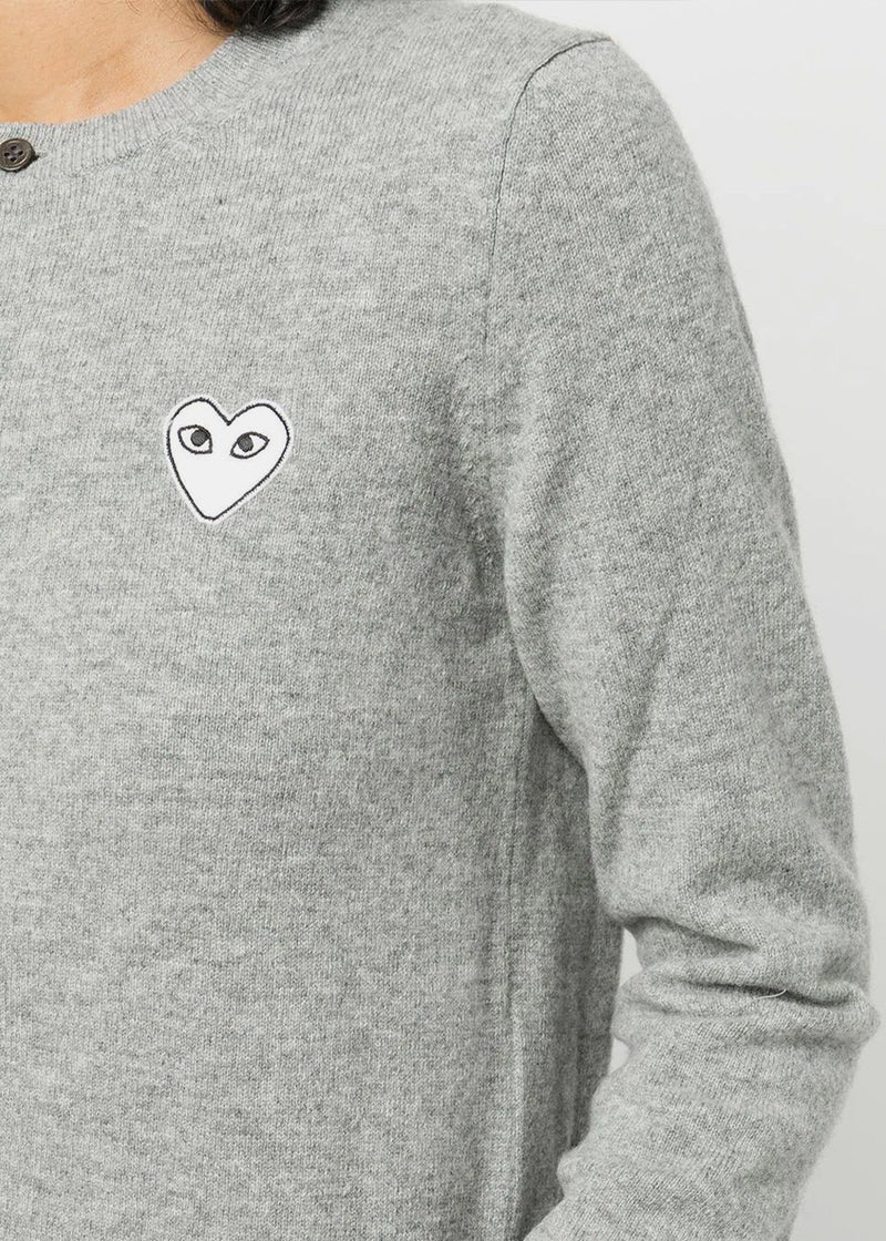 Comme des Garçons Play Grey & White Heart Patch Cardigan - NOBLEMARS