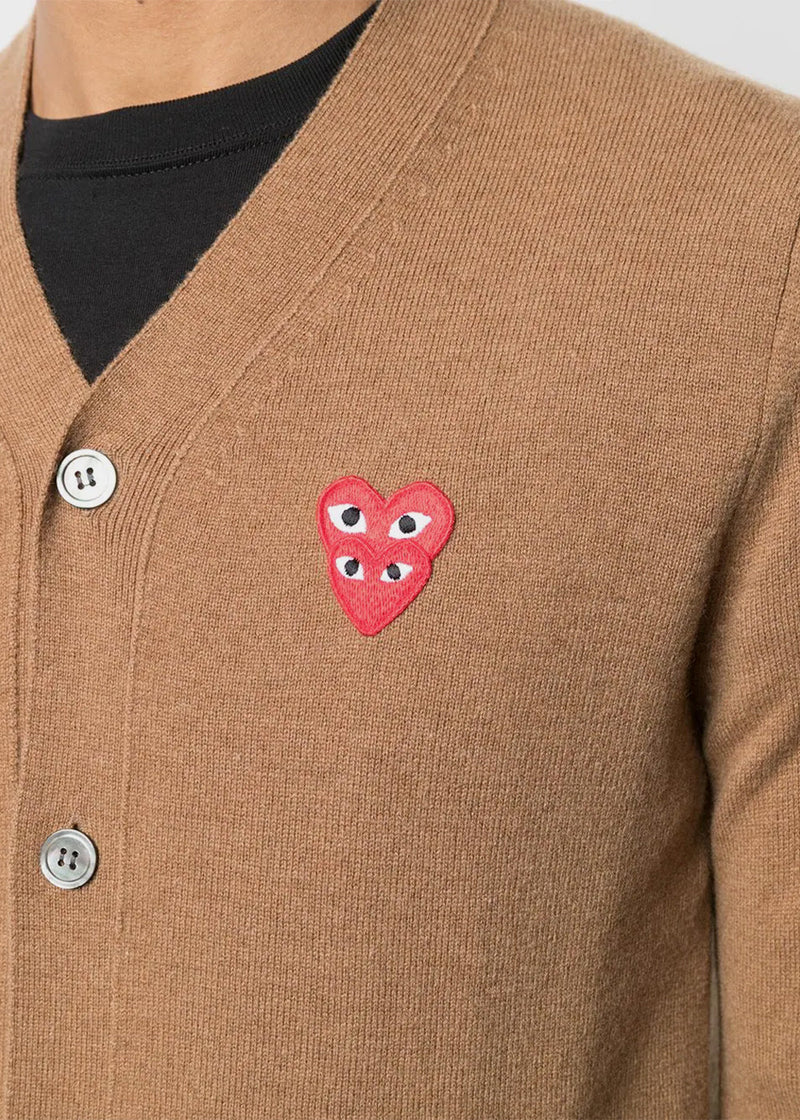 Comme des Garçons Play Brown & Red Heart Patch Cardigan - NOBLEMARS