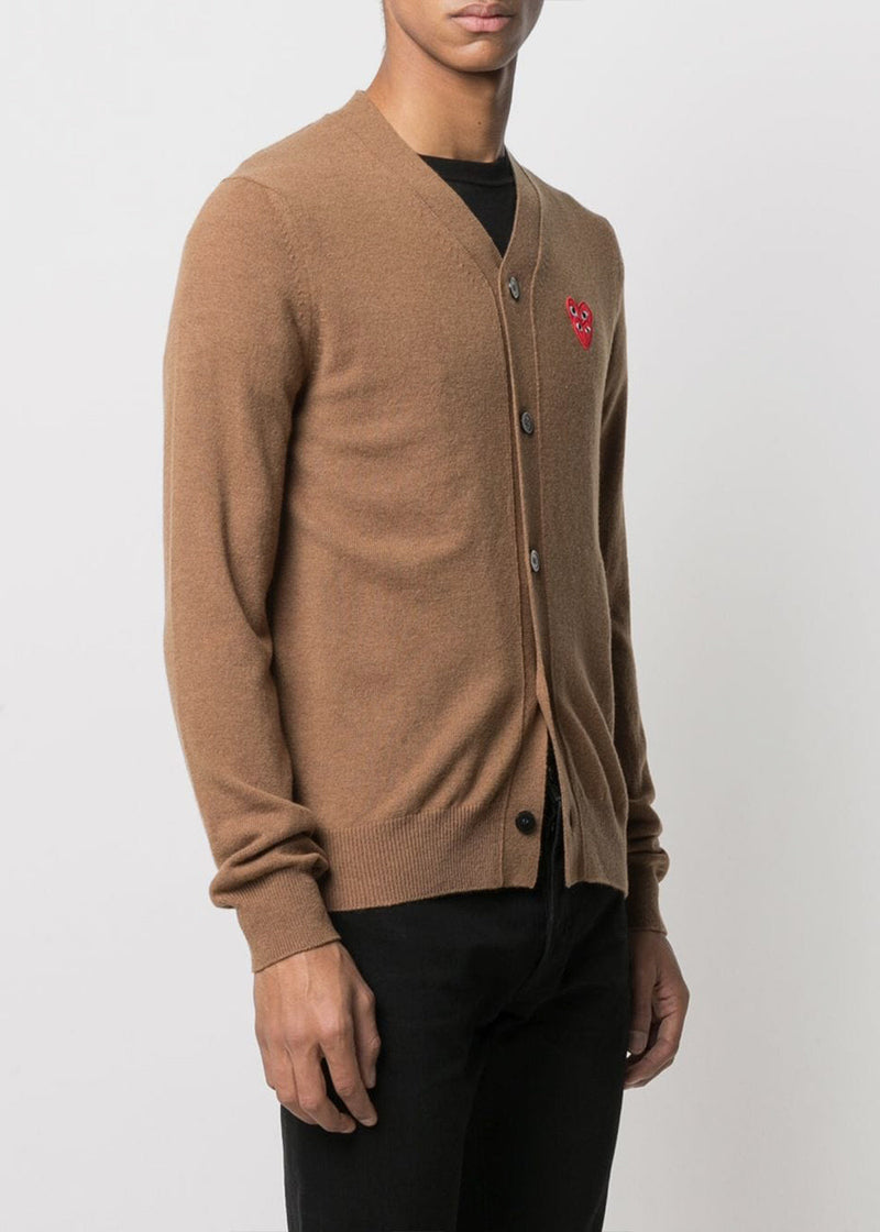 Comme des Garçons Play Brown & Red Heart Patch Cardigan - NOBLEMARS
