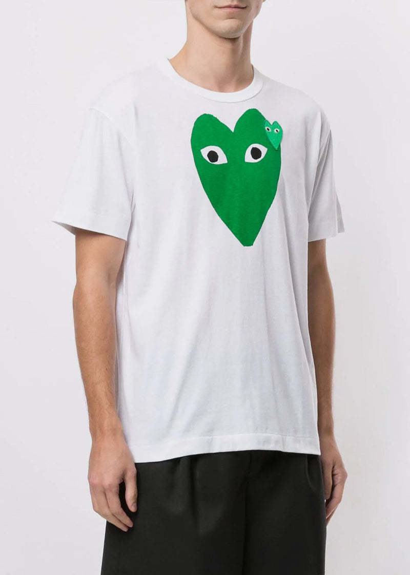 COMME DES GARCONS PLAY White & Green Hearts T-Shirt