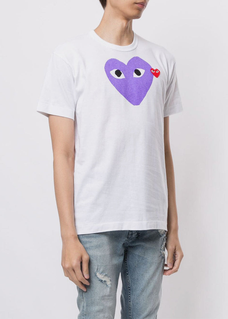 COMME DES GARCONS PLAY White & Purple Hearts T-Shirt