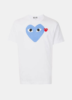COMME DES GARCONS PLAY White & Blue Hearts T-Shirt