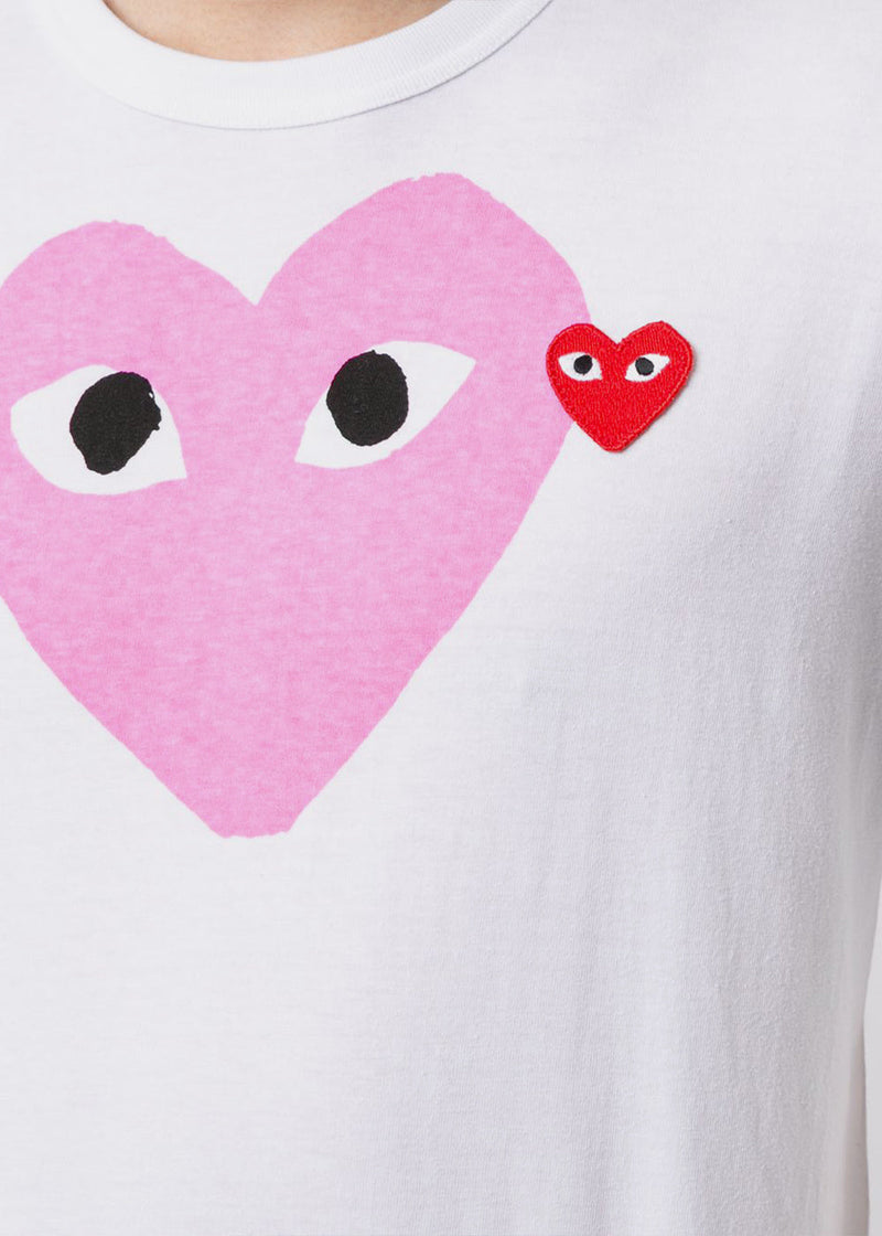 COMME DES GARCONS PLAY White & Pink Hearts T-Shirt