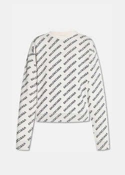 Balenciaga White Mini Logo All-Over Crewneck Sweater - NOBLEMARS