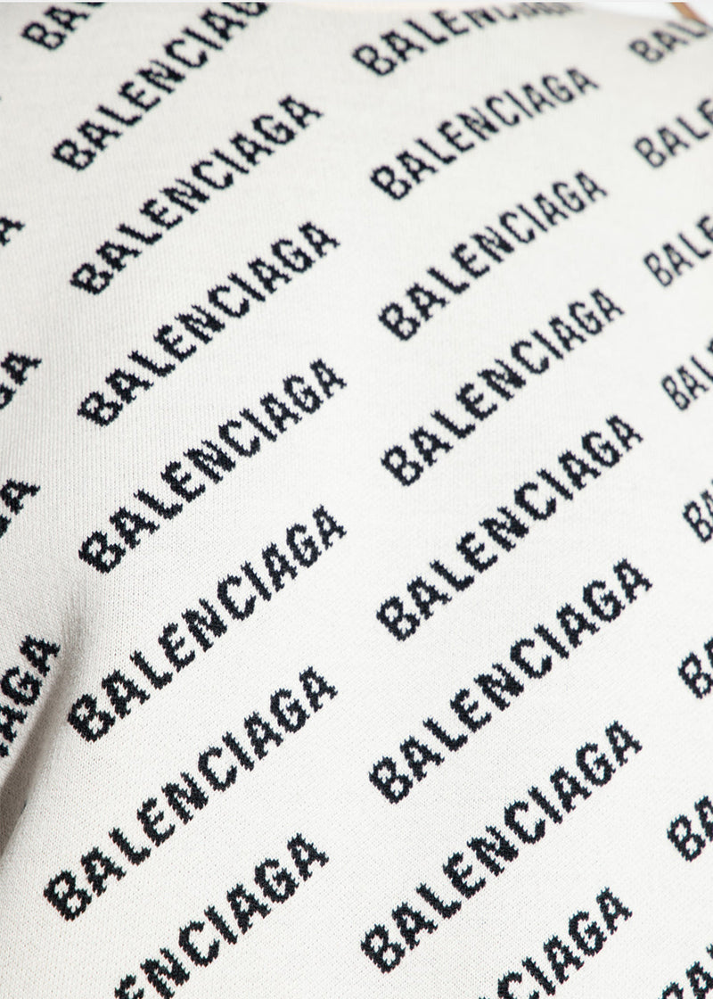 Balenciaga White Mini Logo All-Over Crewneck Sweater - NOBLEMARS