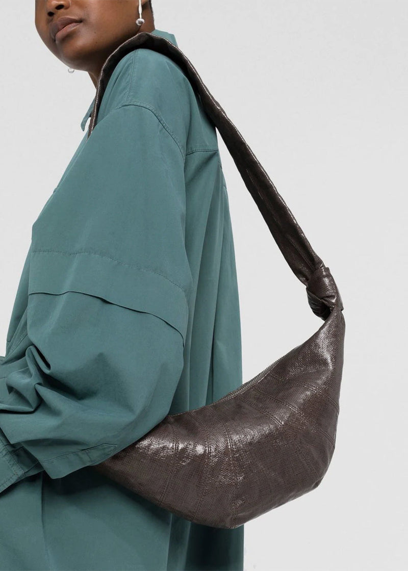 Croissant Small Coated Canvas Shoulder Bag in Green - Lemaire
