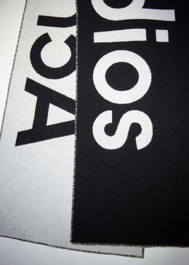 Acne Studios Black & White Logo Wool Scarf - NOBLEMARS