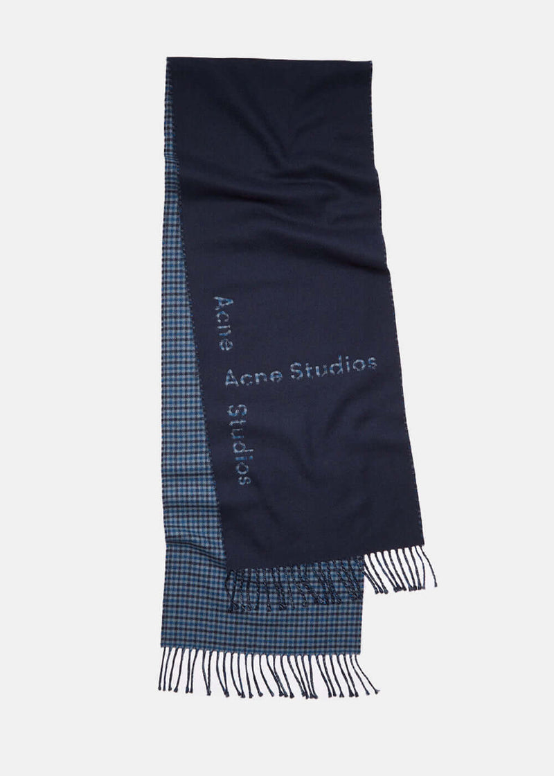 Acne Studios Navy Logo Wool Scarf - NOBLEMARS