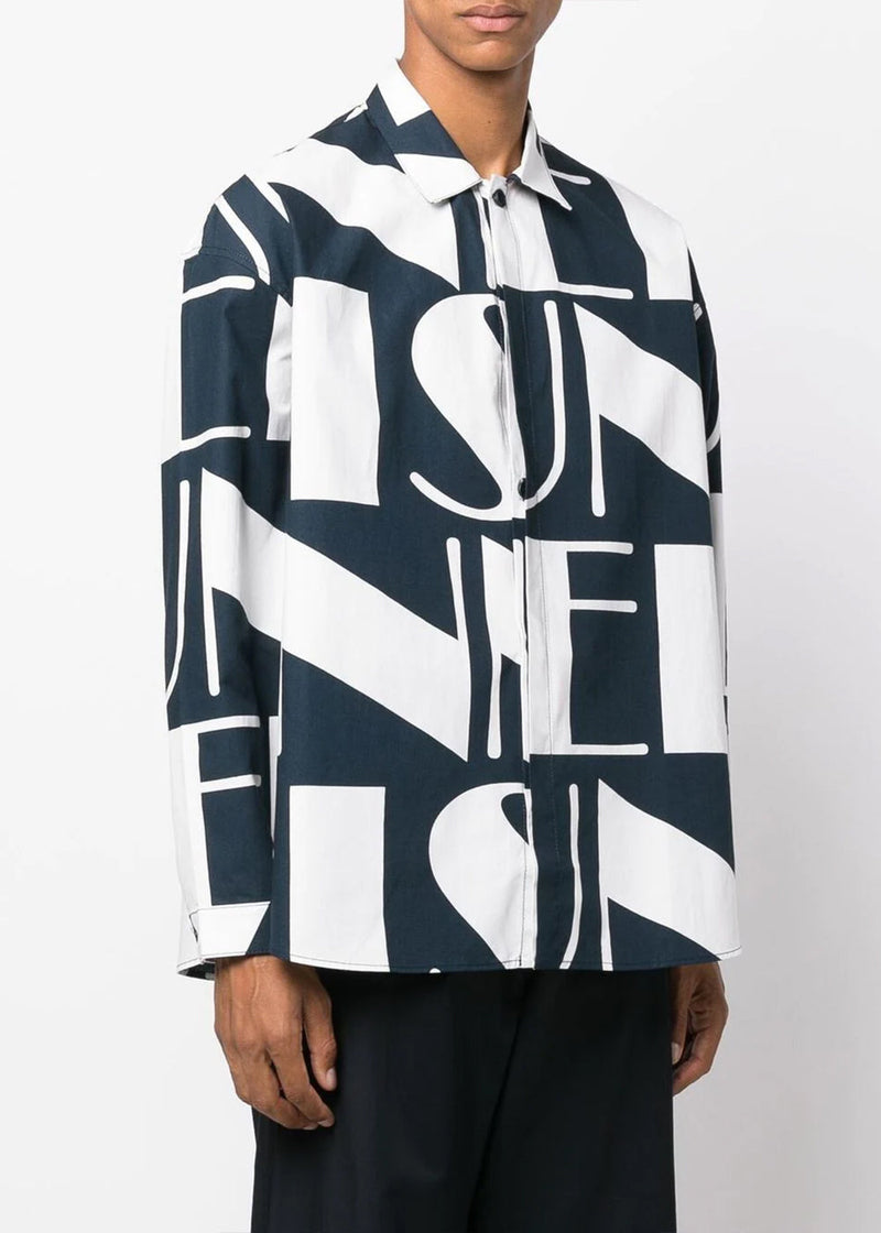 Sunnei Logo-print Striped Cotton Overshirt in Blue