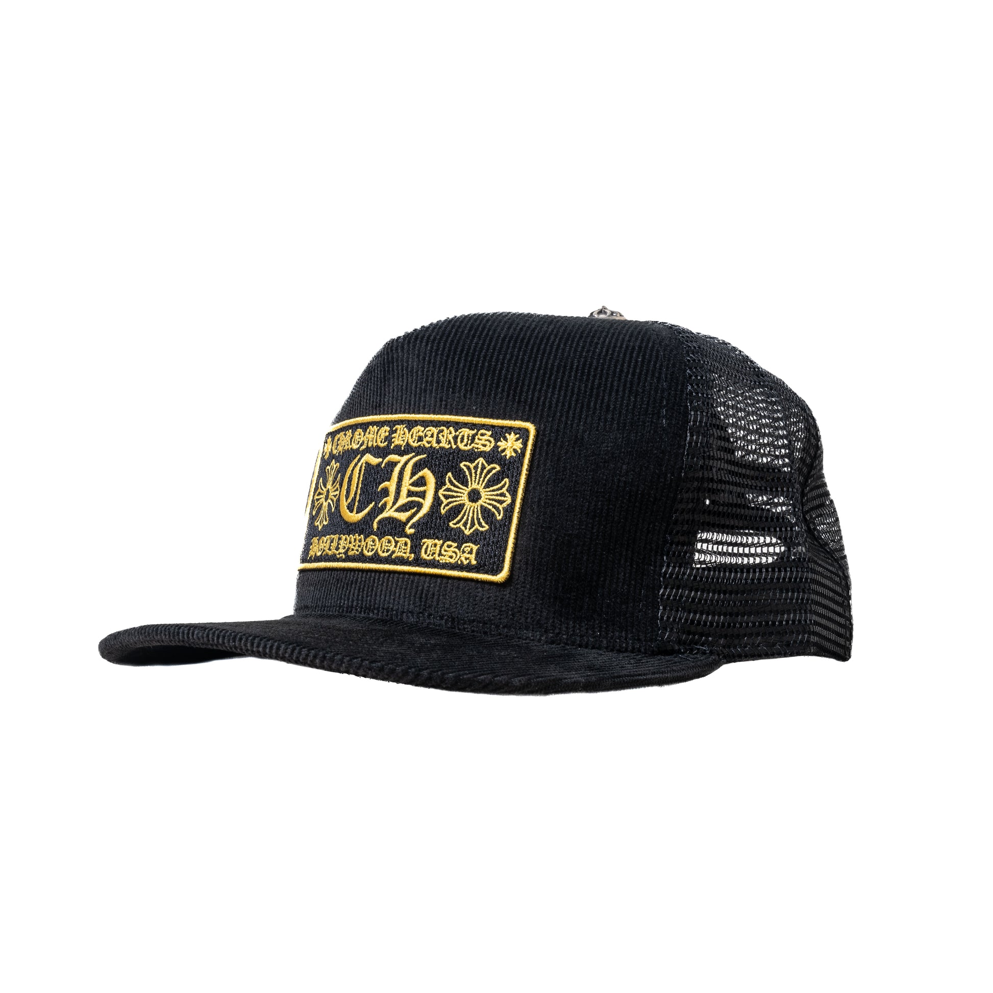 Chrome Hearts Hollywood Corduroy Trucker Cap Black Gold - NOBLEMARS