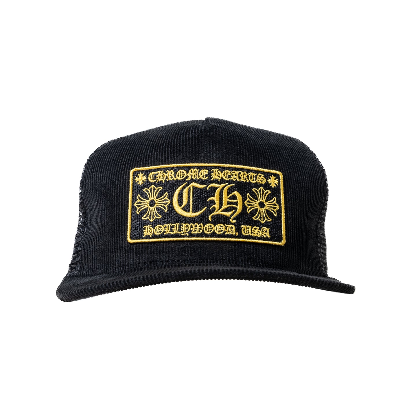 Chrome Hearts Hollywood Corduroy Trucker Cap Black Gold - NOBLEMARS