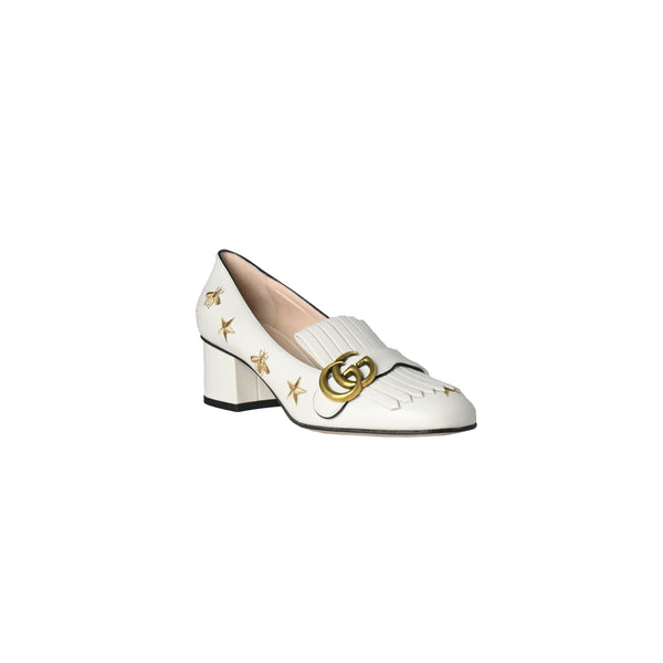 Gucci Embroidered Leather Mid-Heel Pumps Mystic White 50mm - NOBLEMARS