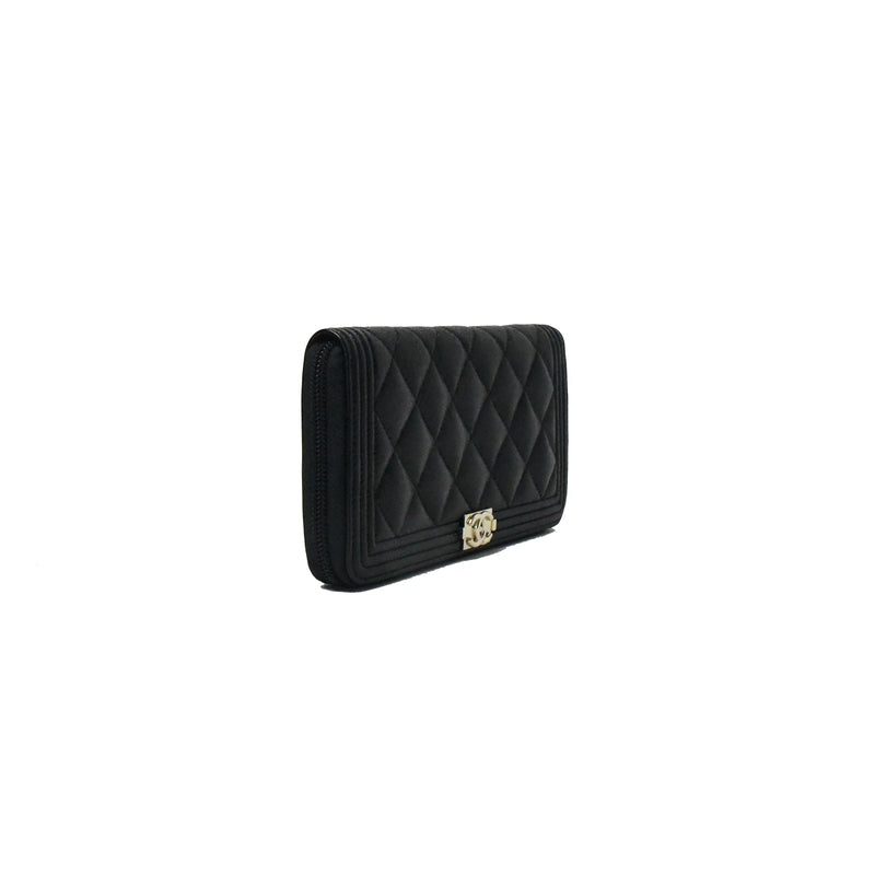 Chanel Leboy Caviar Zip Around Wallet Gold HW Black - NOBLEMARS