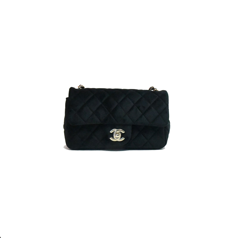 Chanel Mini Classic Flap Velvet with Crystal Ball Chain Black - NOBLEMARS