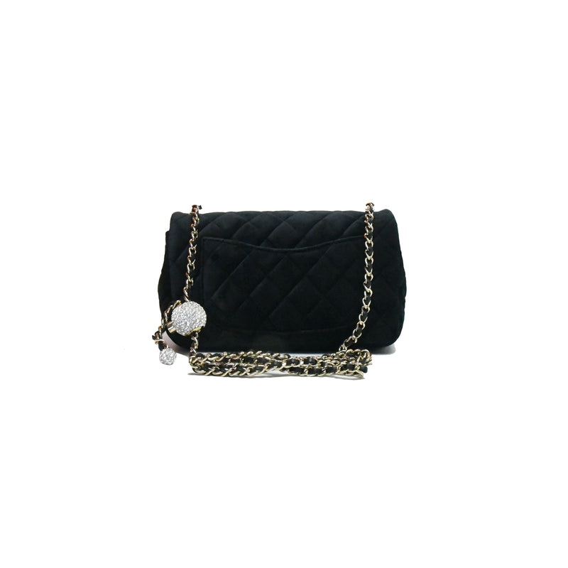 Chanel Mini Classic Flap Velvet with Crystal Ball Chain Black - NOBLEMARS