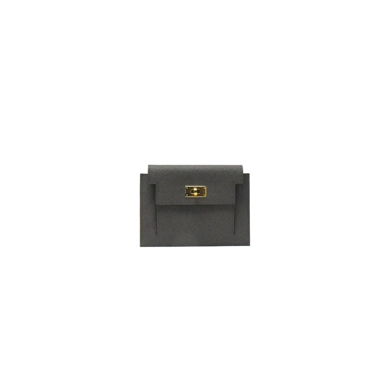 Hermes Kelly Pocket Epsom Compact Wallet Gold HW Etain - NOBLEMARS