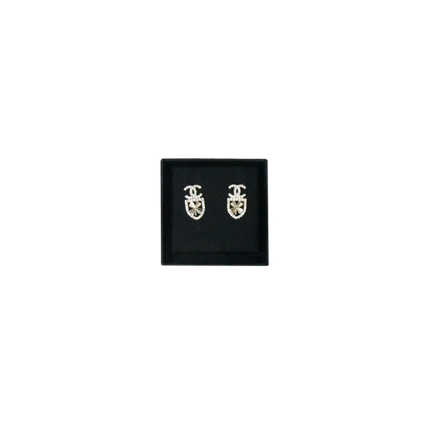 Chanel CC Crystal Clover Shield Earrings - NOBLEMARS